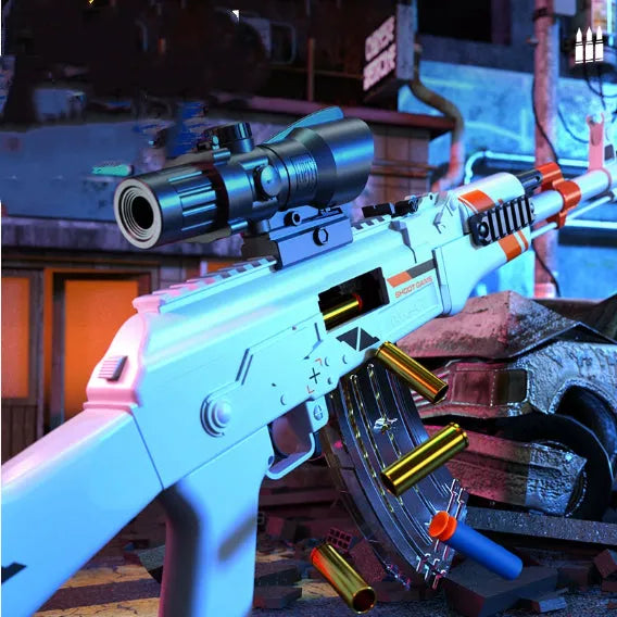 Luo Chen AK47 throwing shell soft bullet gun in blue and white colour for outdoor play