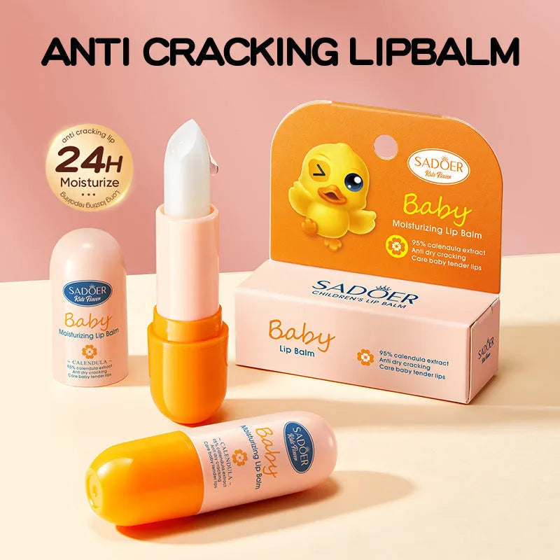 Anti-chapped moisturising lipstick stick in packaging, shown with variants like avocado and cherry blossom.