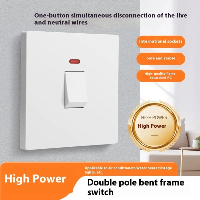 Plastic electrical switch with light panel for curved rack mounting in gold, grey or white