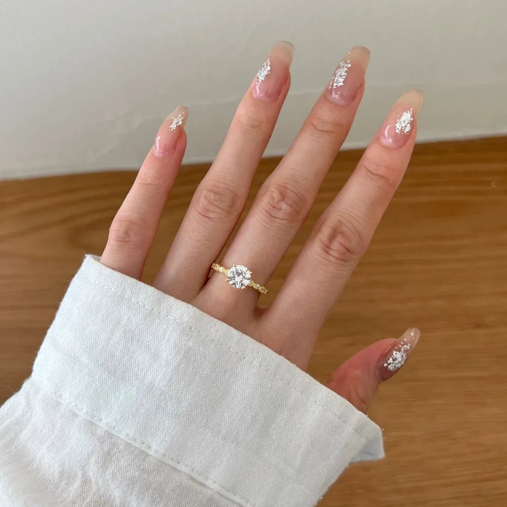 Women's silver zircon ring with electroplated finish, simple band, size No 6