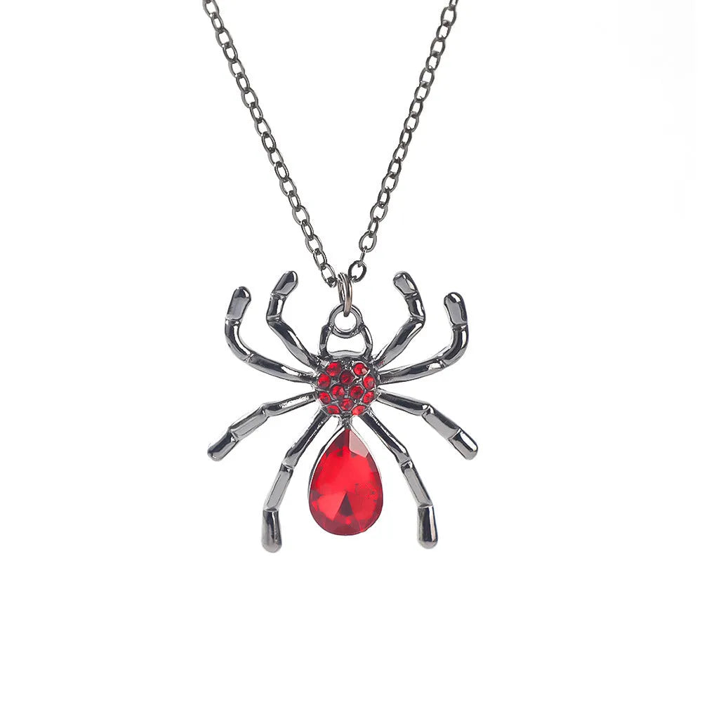Halloween necklace with zinc alloy pendant showing bat, spider and celestial designs in electroplated colours