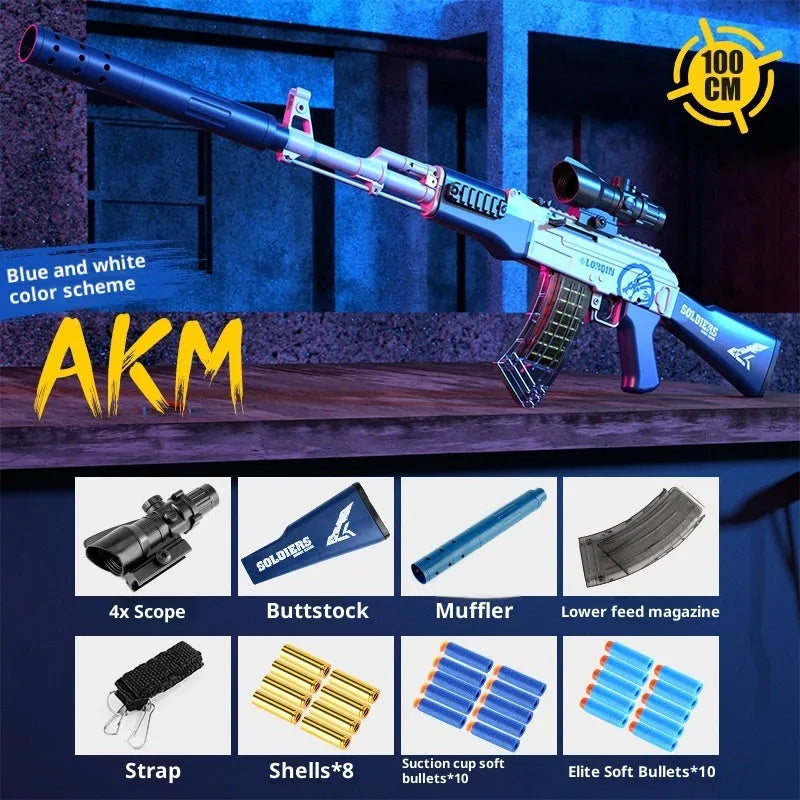Luo Chen AK47 throwing shell soft bullet gun in blue and white colour for outdoor play