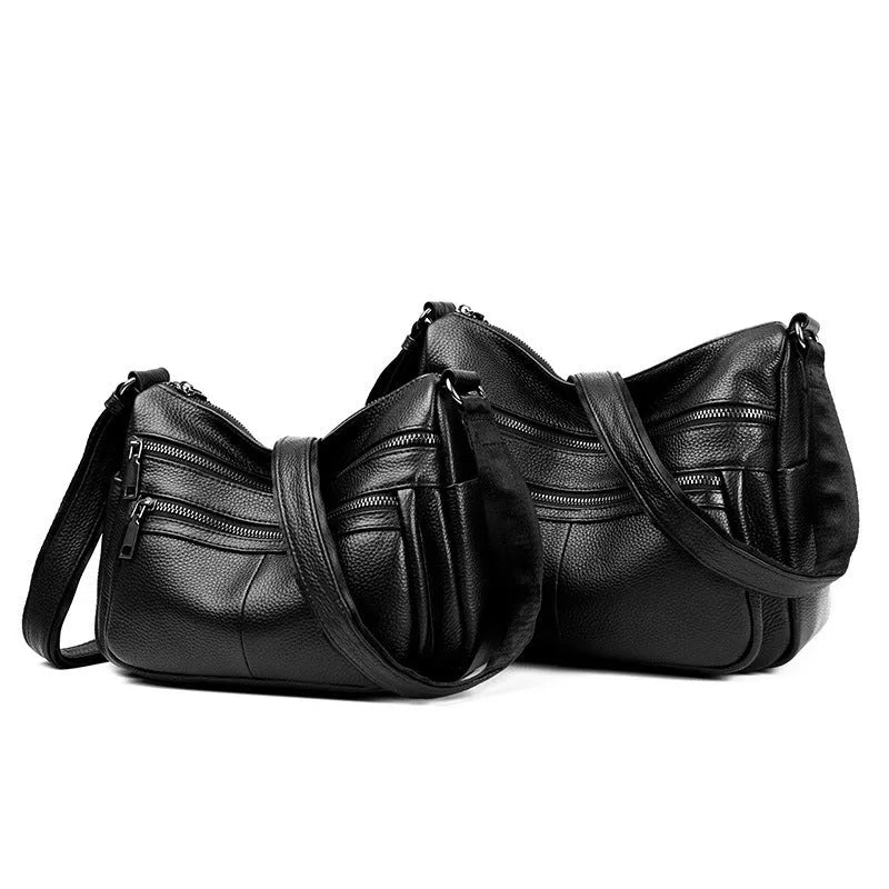 Genuine leather messenger bag soft pillow shape single strap first layer cowhide black large