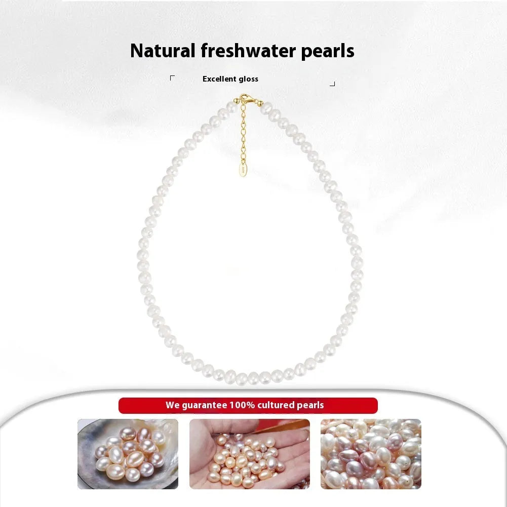 Women's adjustable freshwater pearl necklace with 925 sterling silver electroplating