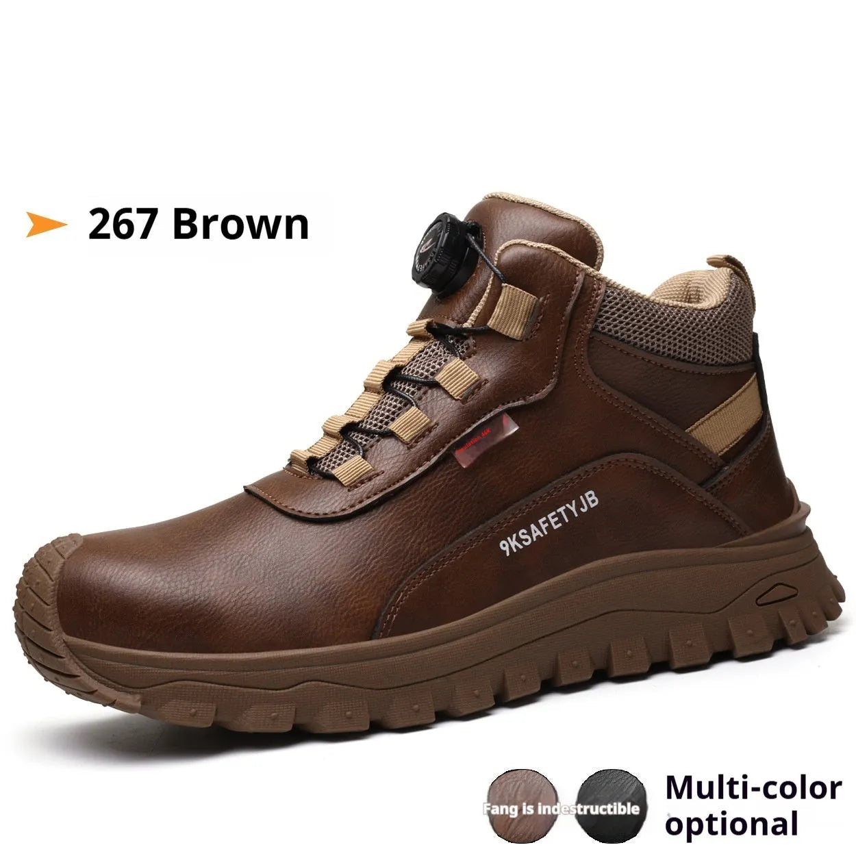 Flyknit leather work safety shoes with rubber sole in black colour, size 42 displayed