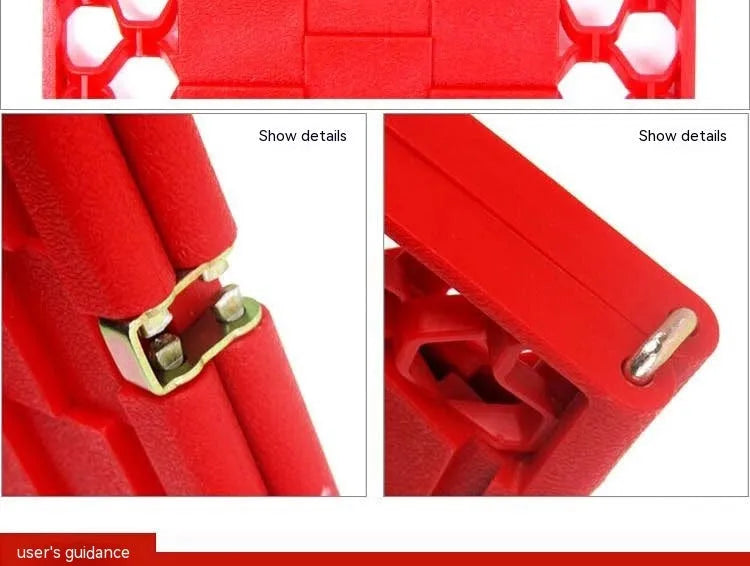 Folding anti slip mud snow rescue boards for automobiles in orange and red colours showing folded and unfolded positions