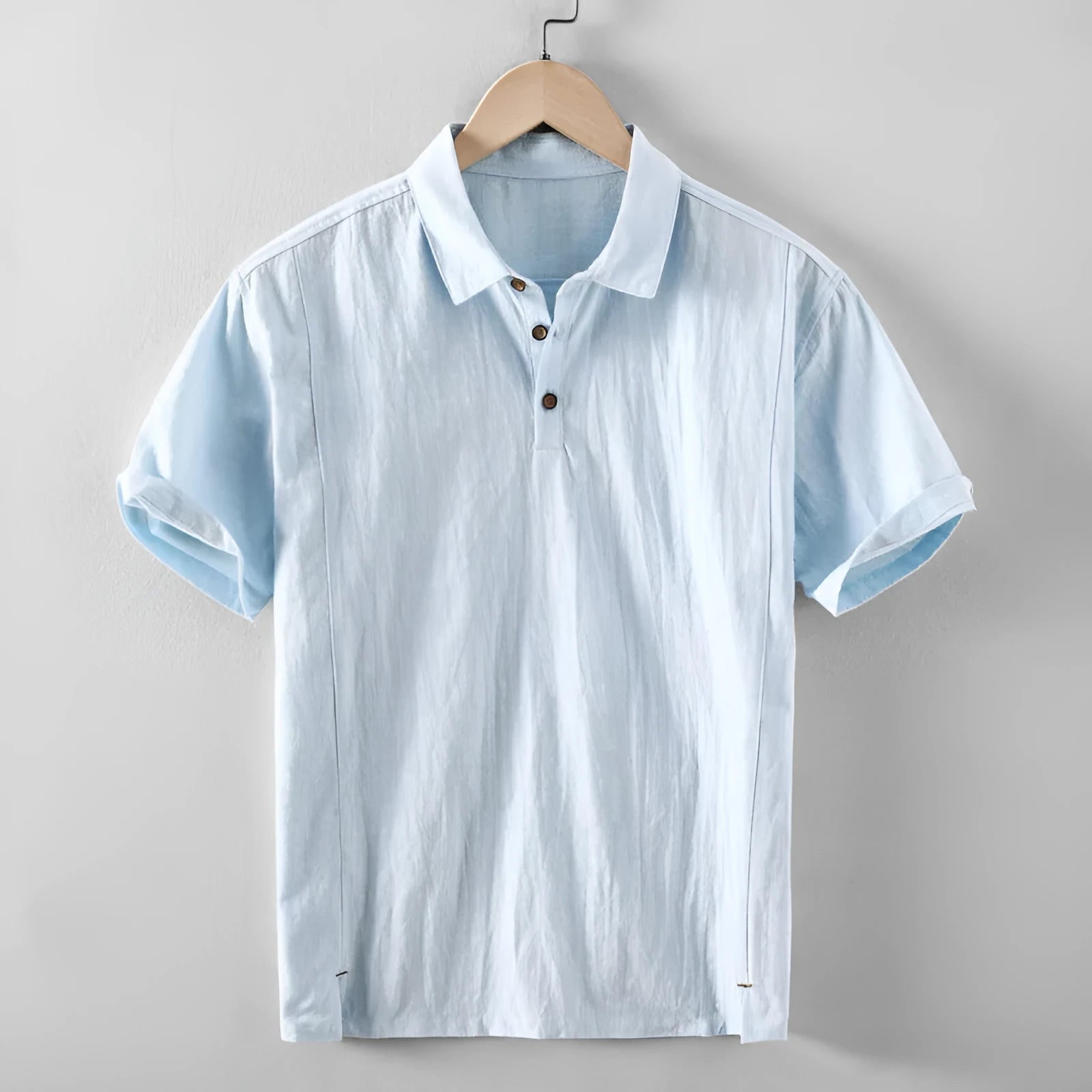Men's loose fit casual shirt in linen blend fabric, shown in a solid colour.