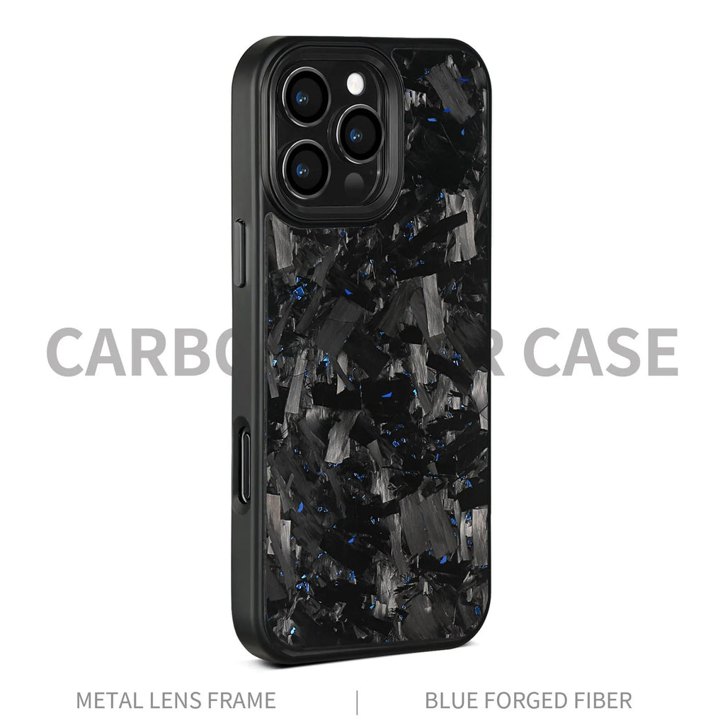 Carbon fibre forged pattern protective phone case in black, all-inclusive design for iPhone models