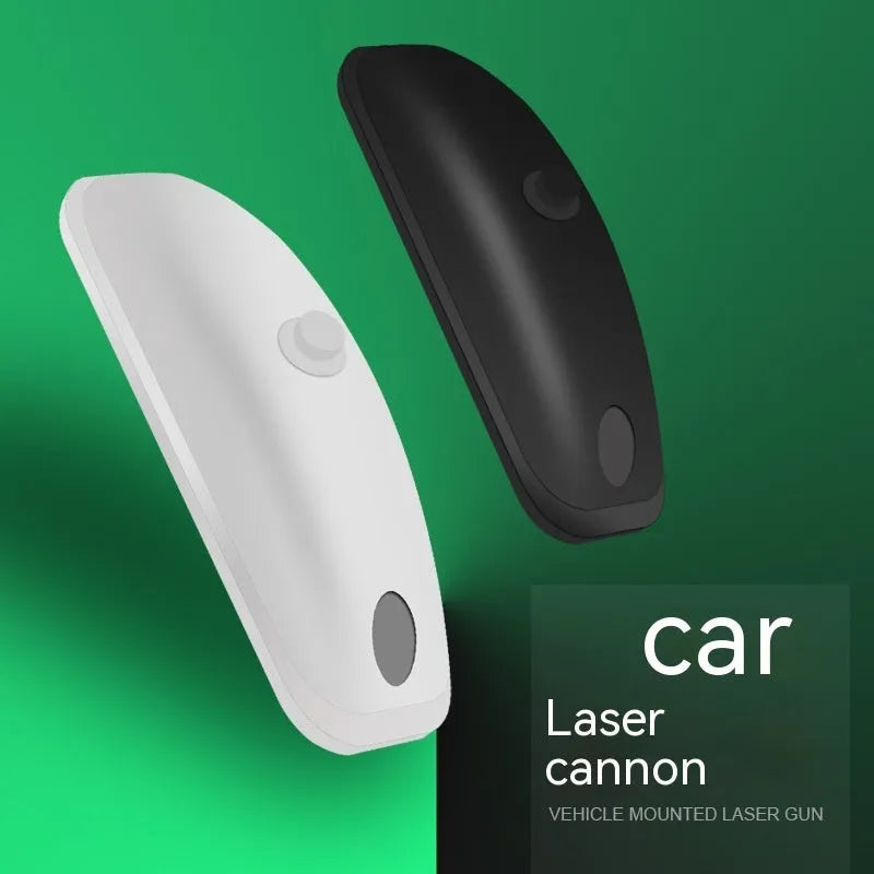 Black and white remote control car LED strobe light with charging cable on a grey background.