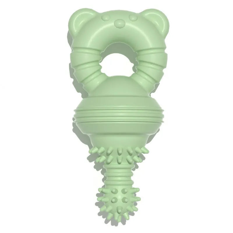 Blue rubber dog chew toy with textured surface for dental cleaning
