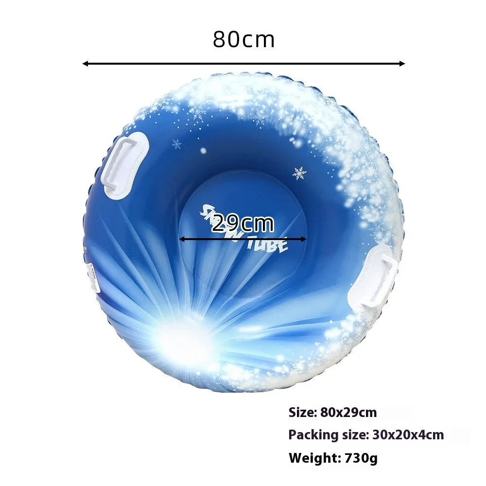 Outdoor PVC ski ring toy for snow play in flame red, ice-snow blue, or snow mountain design.