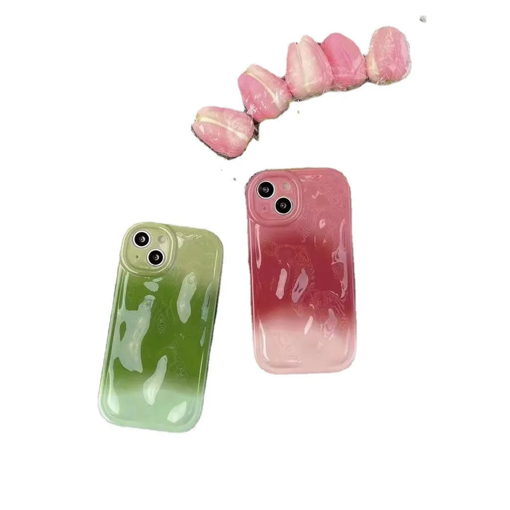 Japanese Korean style meteorite pattern blooming TPU phone case in green and pink for Apple iPhone