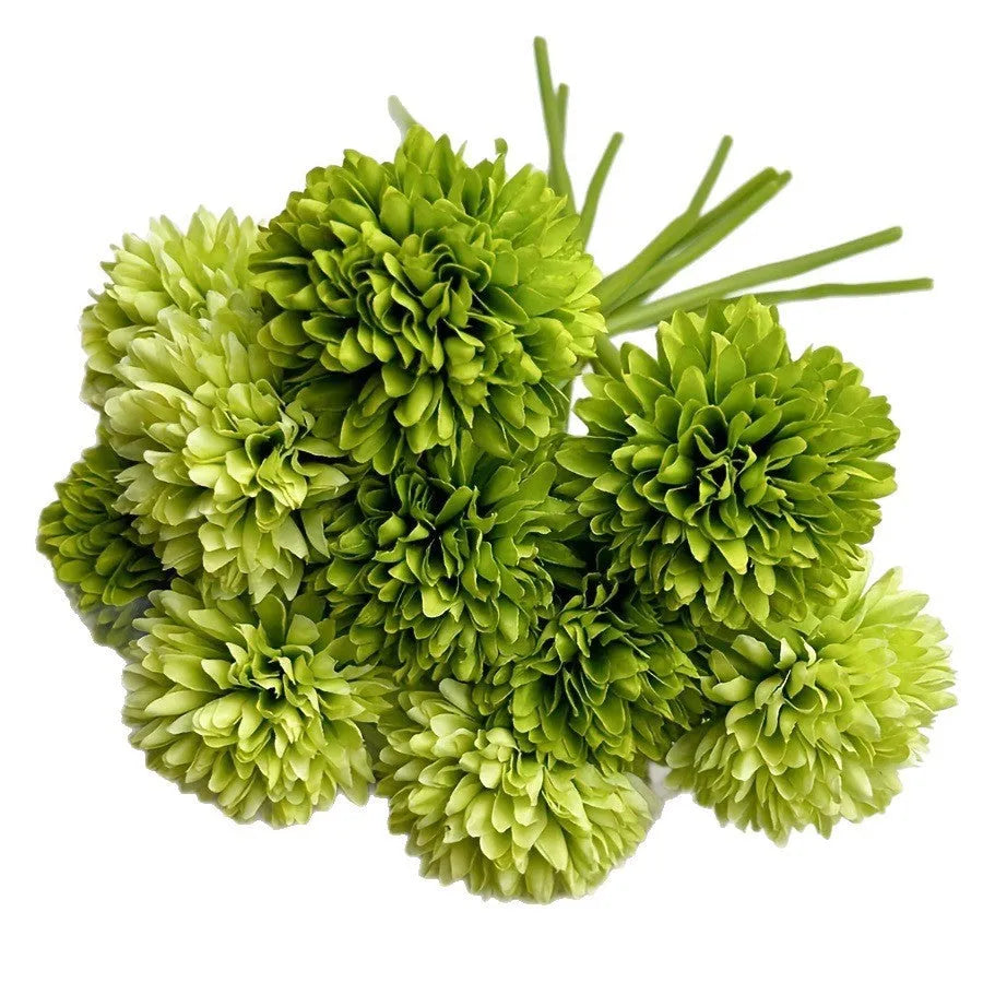 Green silk artificial flower single stem for desktop decoration, 20cm tall, dark green option