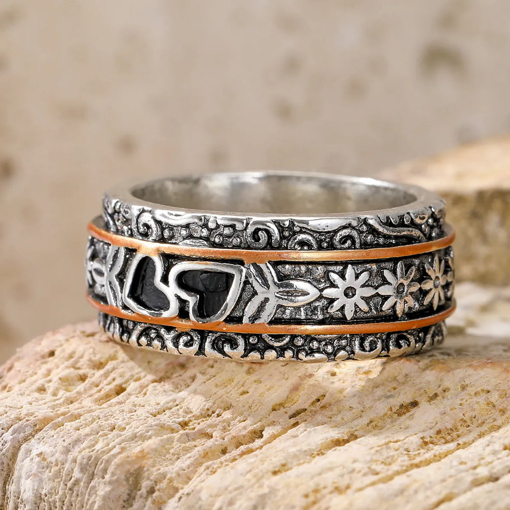 Personality love wide noodle ring for women in silver zinc alloy electroplated finish