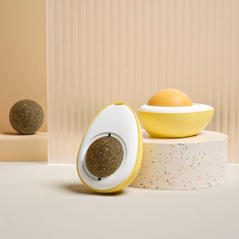 Soft plush catnip ball toy in fried egg shape for wall play with cats