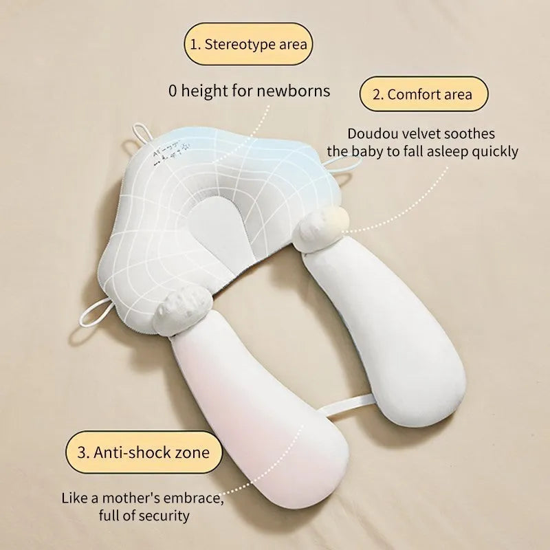 Baby correction head shaping pillow in U-shape with pure cotton fabric, available in blue white colour