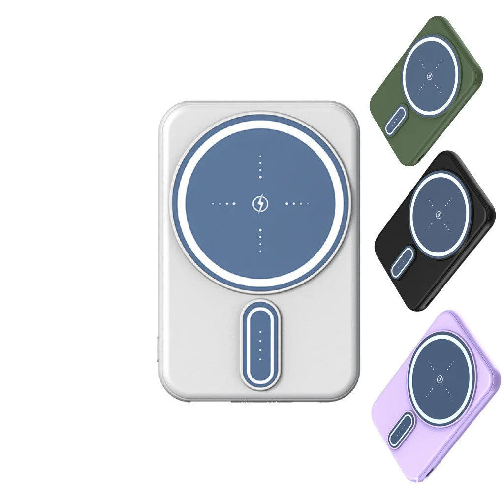 Compact 5000mAh portable power bank with polymer battery, multi-U ports, plastic shell, 93x62x14mm, in four colours