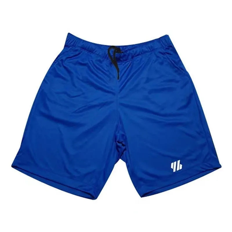 Metal silk fabric sports shorts in loose fit, shown in multiple colours including army green and sapphire blue.