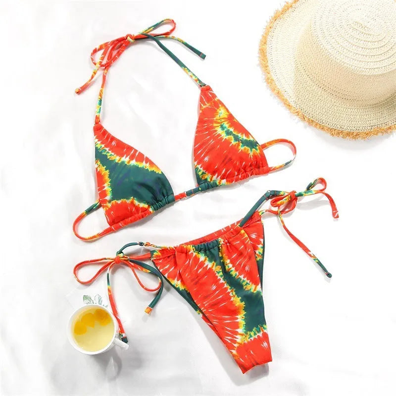 Women's polka dot print split swimsuit bikini set in multiple colour options