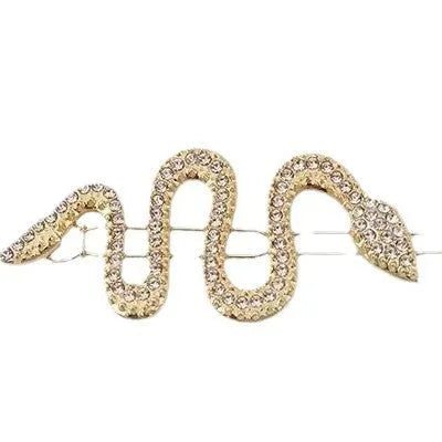 Vintage Korean-style snake design hair clip with rhinestones in gold or silver electroplated finish