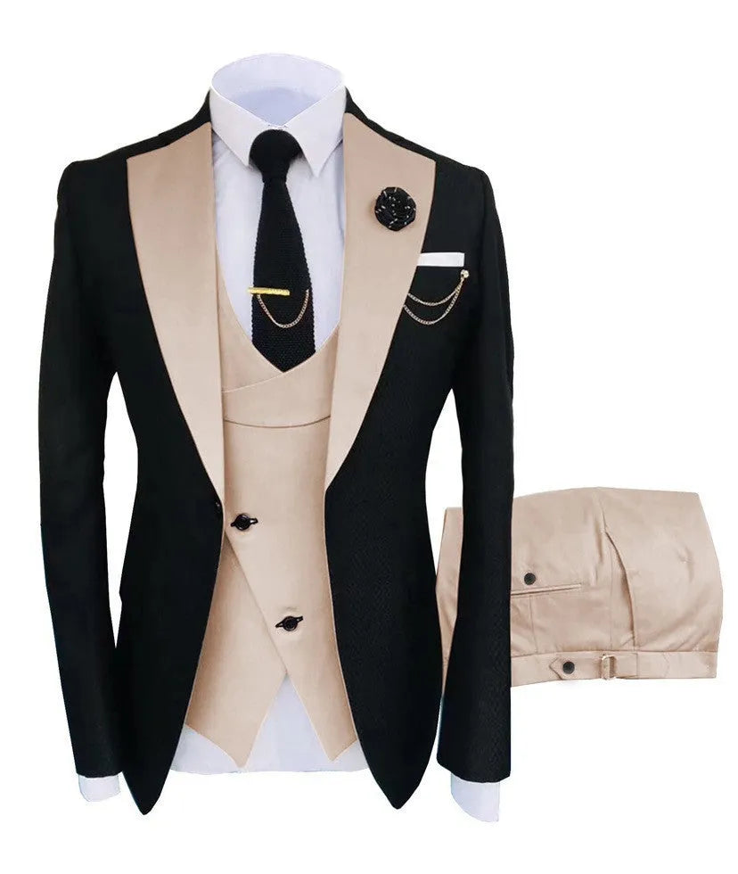 Men's slim fit three-piece business suit with vest in cotton fabric for formal occasions