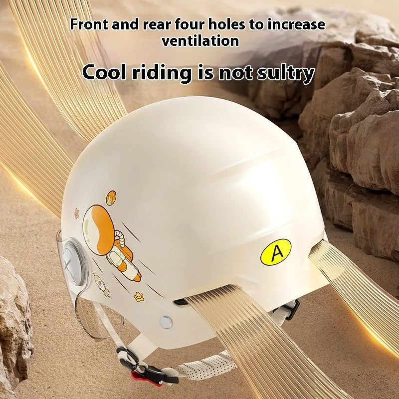Electric motorcycle half helmet with removable visor in khaki colour with clear lens option