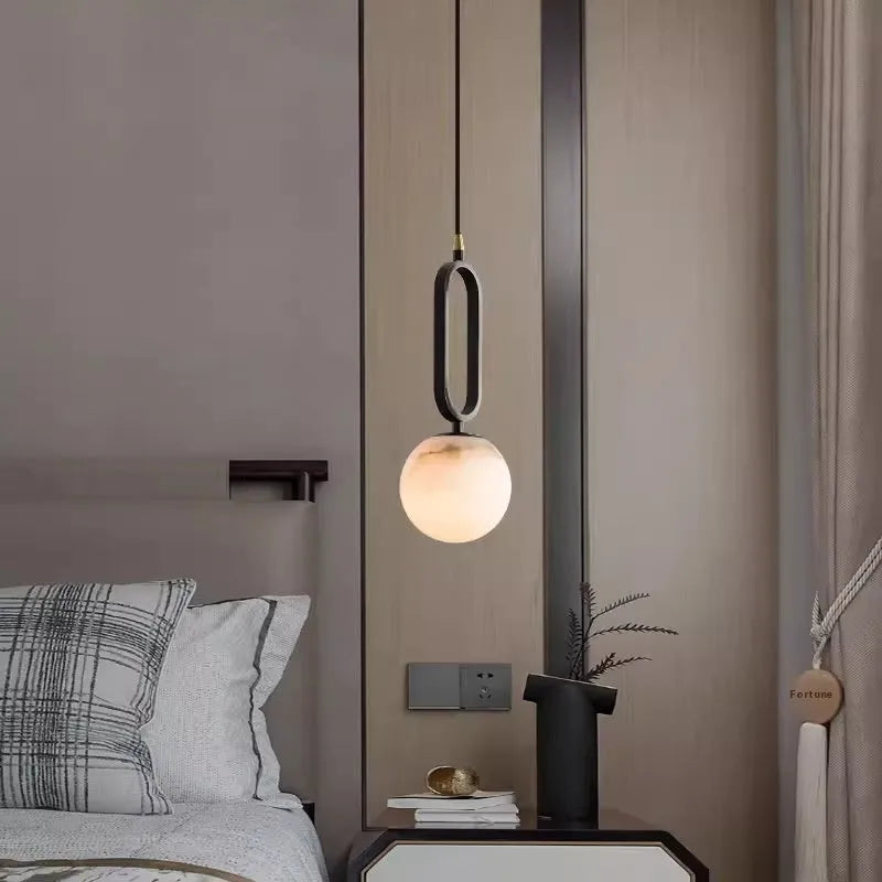 Nordic creative marble and copper wall light in black finish 15cm size for living room