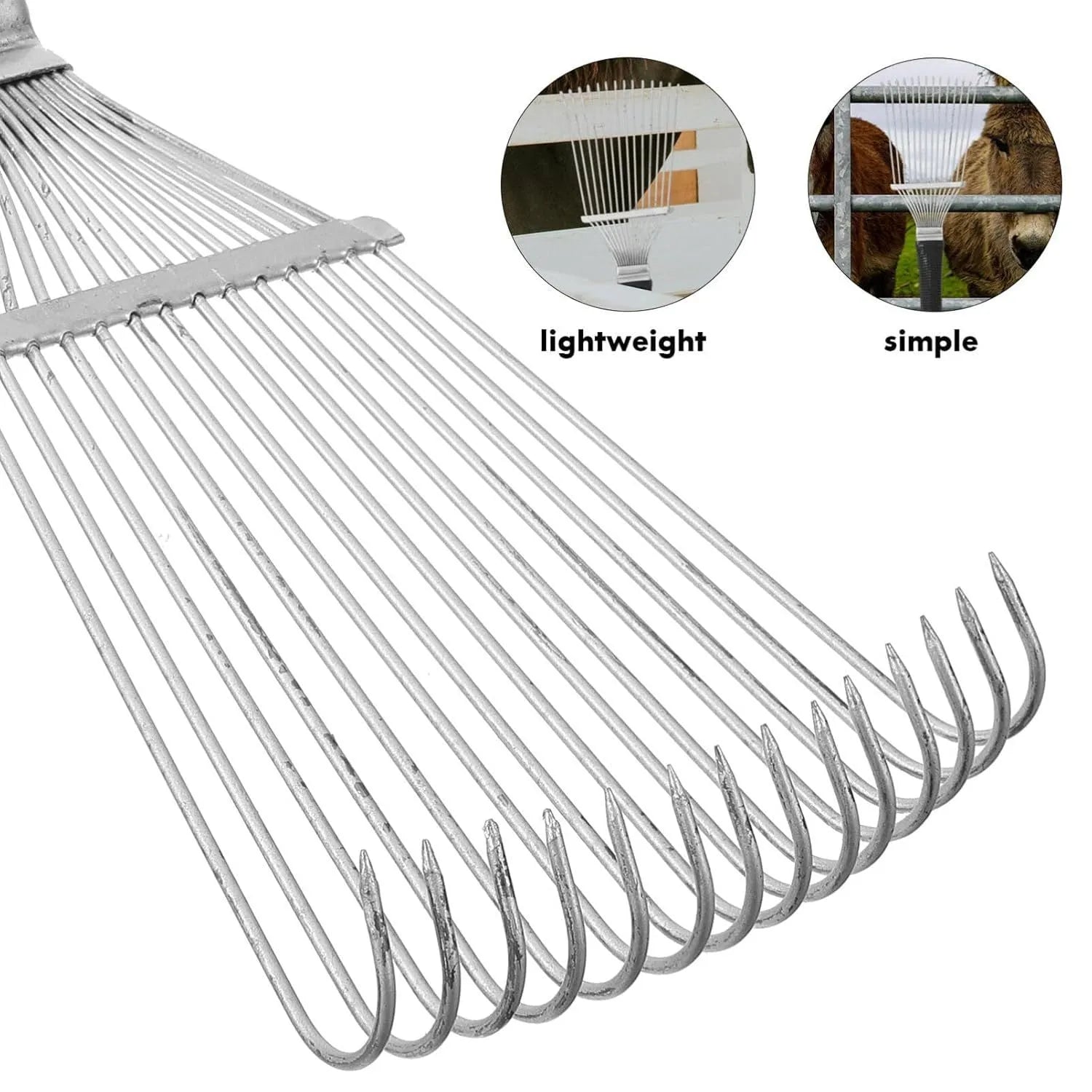 Black stainless steel dematting brush rake for grooming horses and dogs, measuring 33 cm.