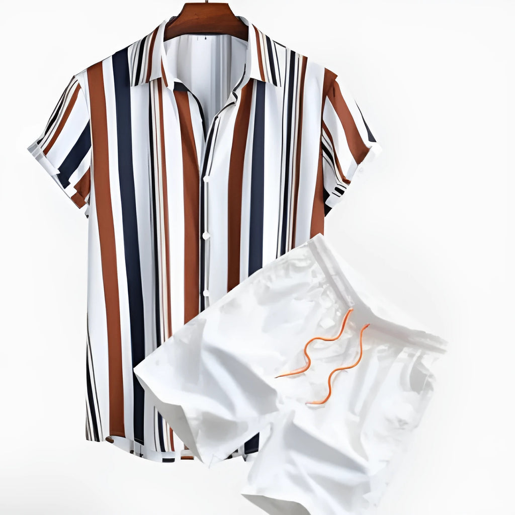 Men's digital printed cardigan and shorts casual suit set in elastic fabric