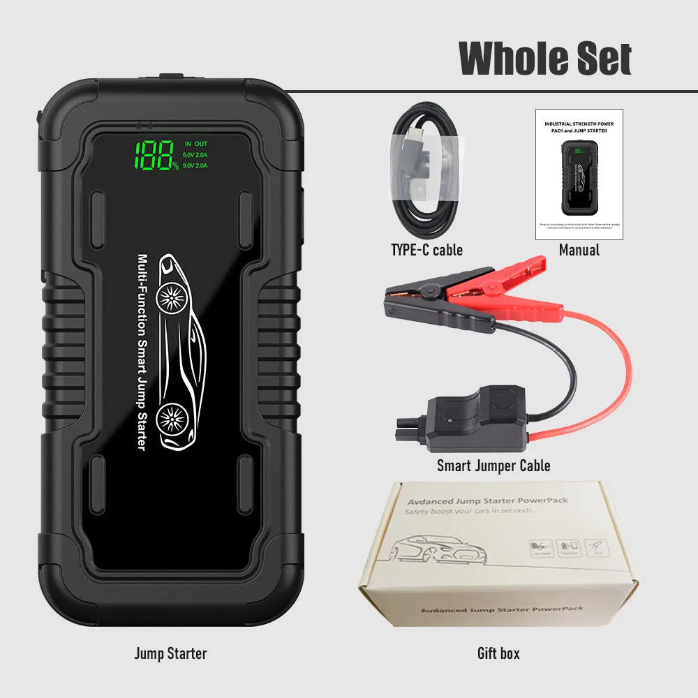 20000mAh car emergency start power supply with LED lighting and Type-C charging cable