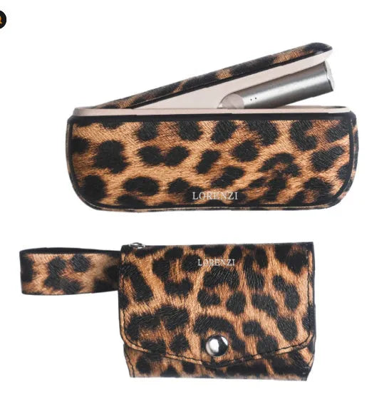 Leopard print or yellow jewellery storage protective bag with zip closure and soft inner lining