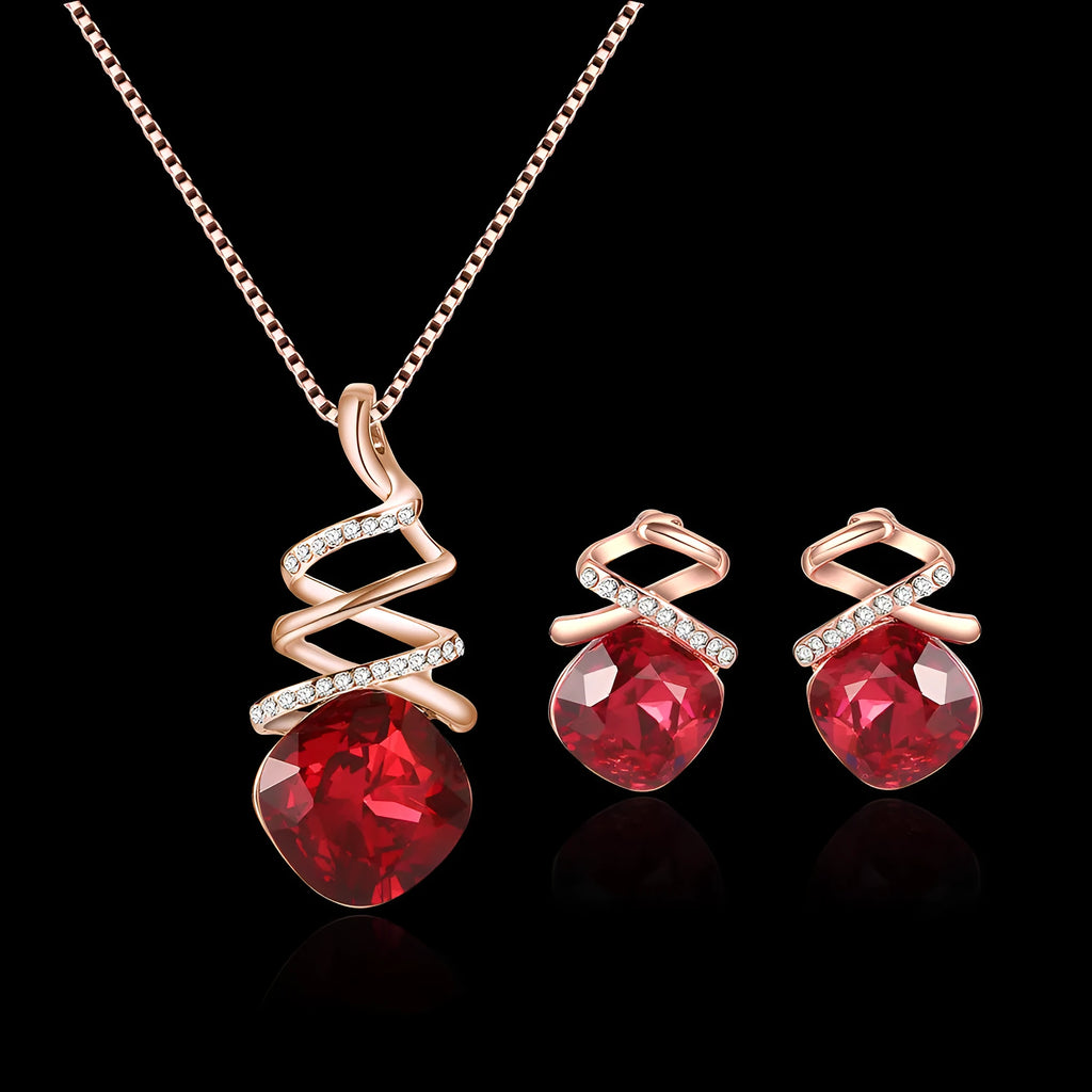 Women's bridal jewellery set with necklace and earrings on water wave chain