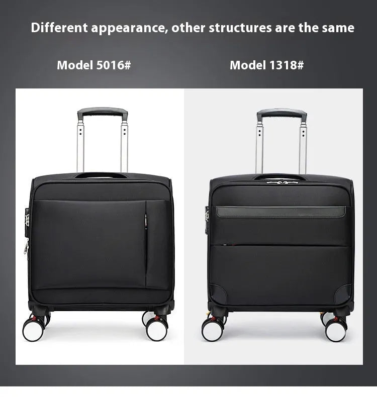 Black 18-inch Oxford cloth business suitcase with retractable handle and universal wheels
