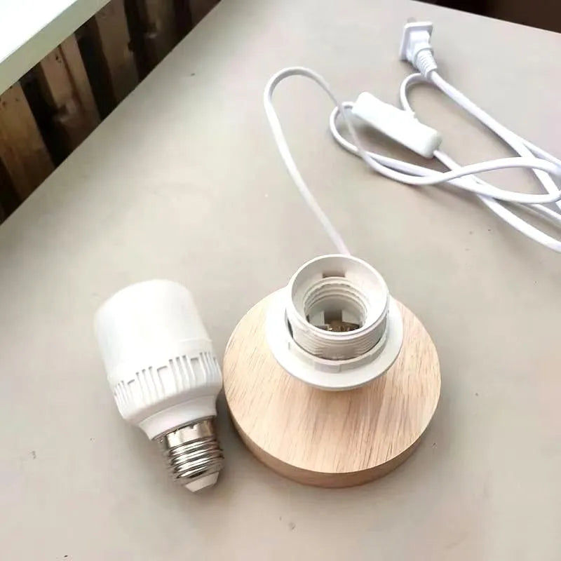 Mini table lamp with wooden base, modern simplicity style, black cord and US plug