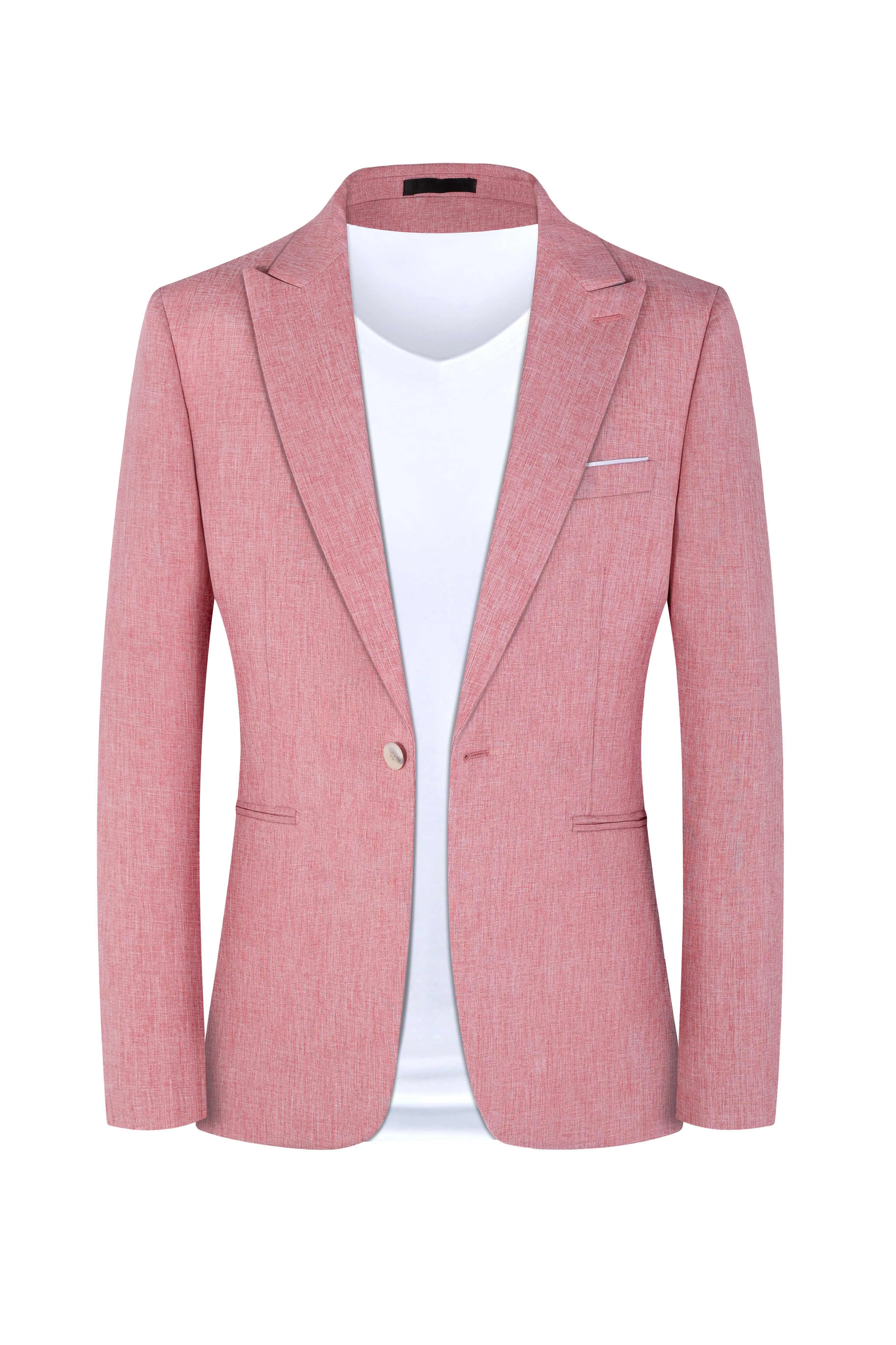Men's western style casual suit two-piece set in pink or light blue with Asian sizing