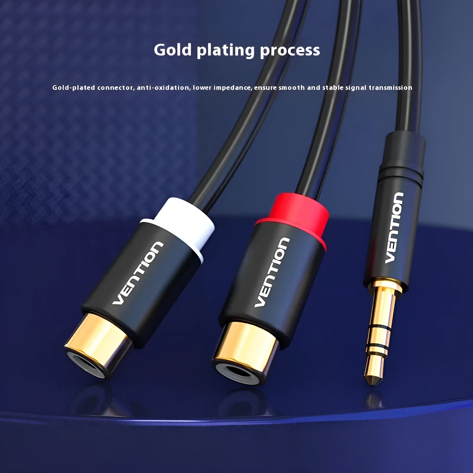 Black 30cm 3.5mm to double lotus audio cable with gold-plated connectors and revolving head
