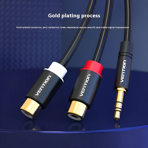 Black 30cm 3.5mm to double lotus audio cable with gold-plated connectors and revolving head
