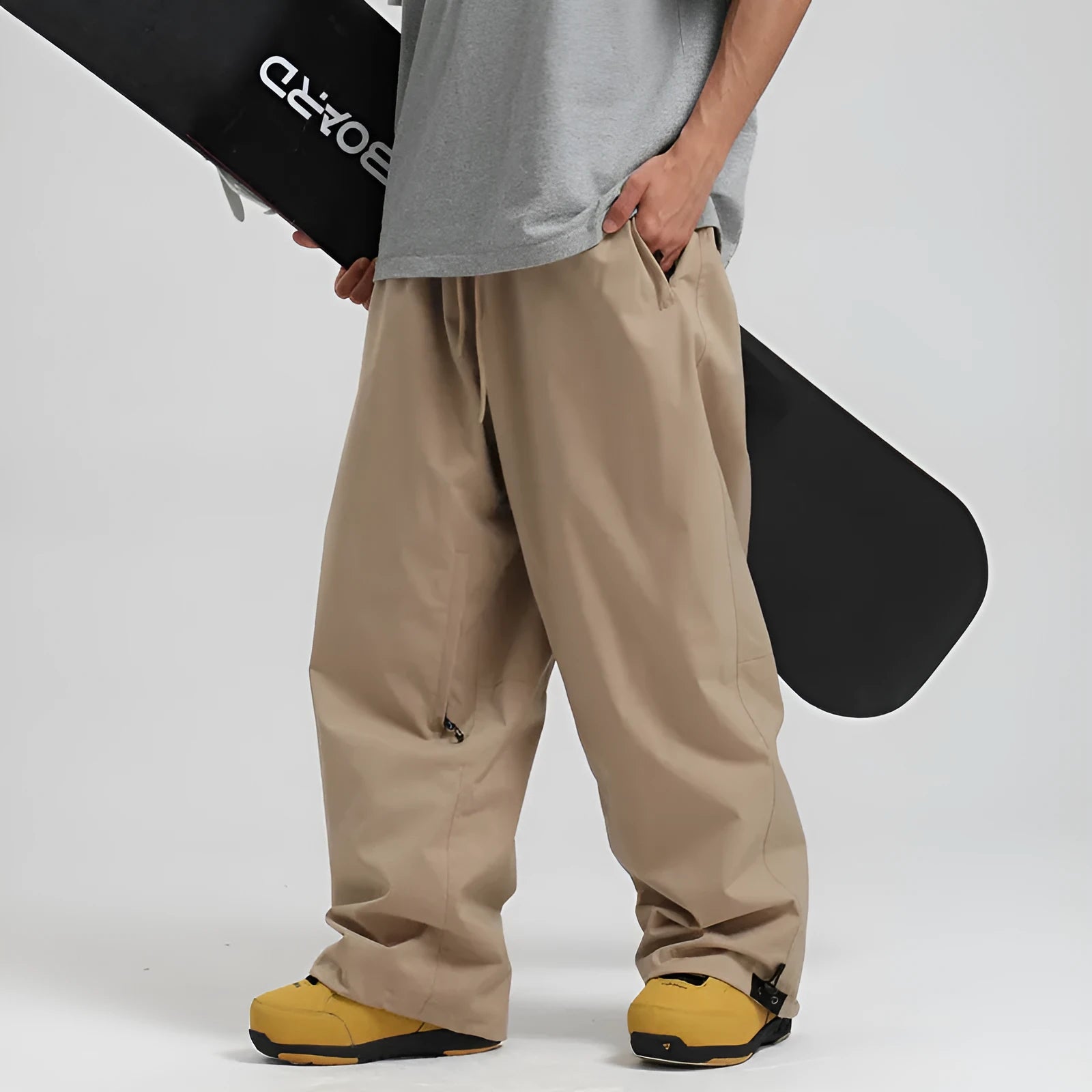 Loose windproof waterproof breathable wide-leg work pants in khaki, available in multiple sizes