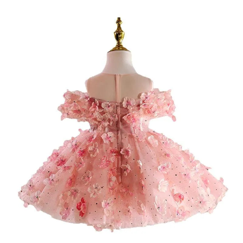 Girls' pink polyester pettiskirt princess dress with full layered skirt suitable for heights up to 150cm