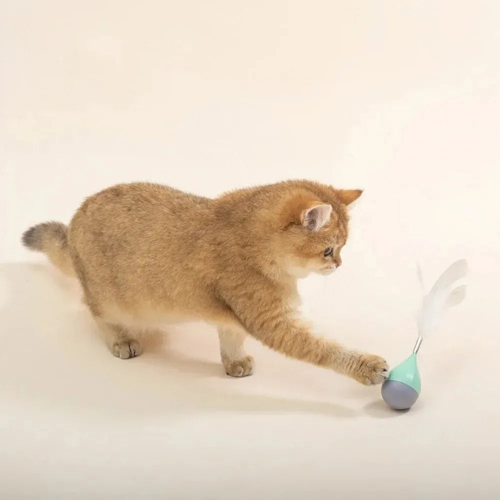Feather tumbler cat toy with aluminium alloy tease stick and goose feather attachments