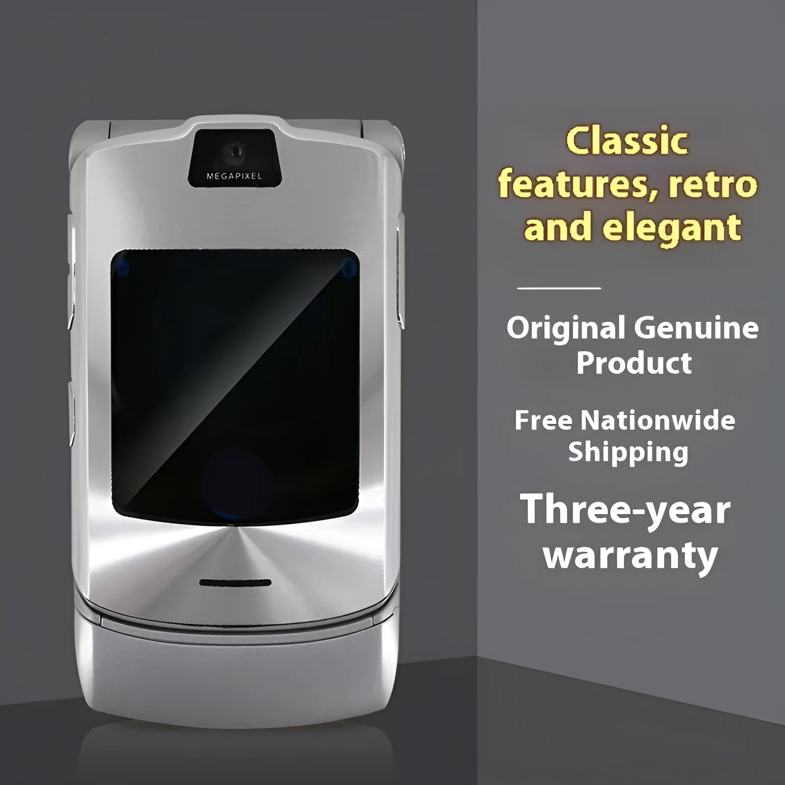 Non-smartphone flip mobile phone for elderly users with small screen in V3 Black colour