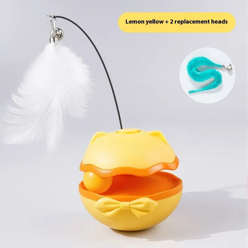 Electric automatic rotating cat teaser wand toy in lemon yellow, sky blue, or grey.