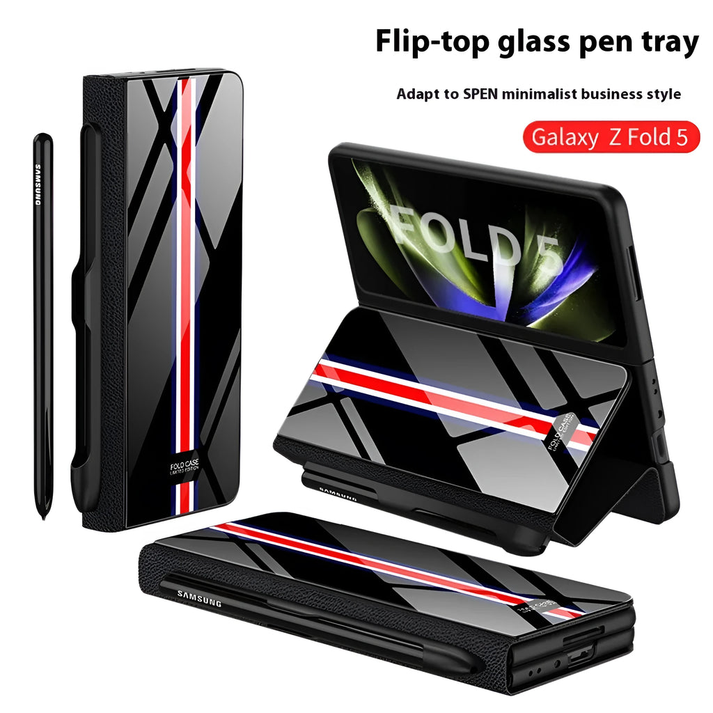 Imitation leather flip glass phone case for Samsung Galaxy Z Fold5 in Cold Mountain Gray colour