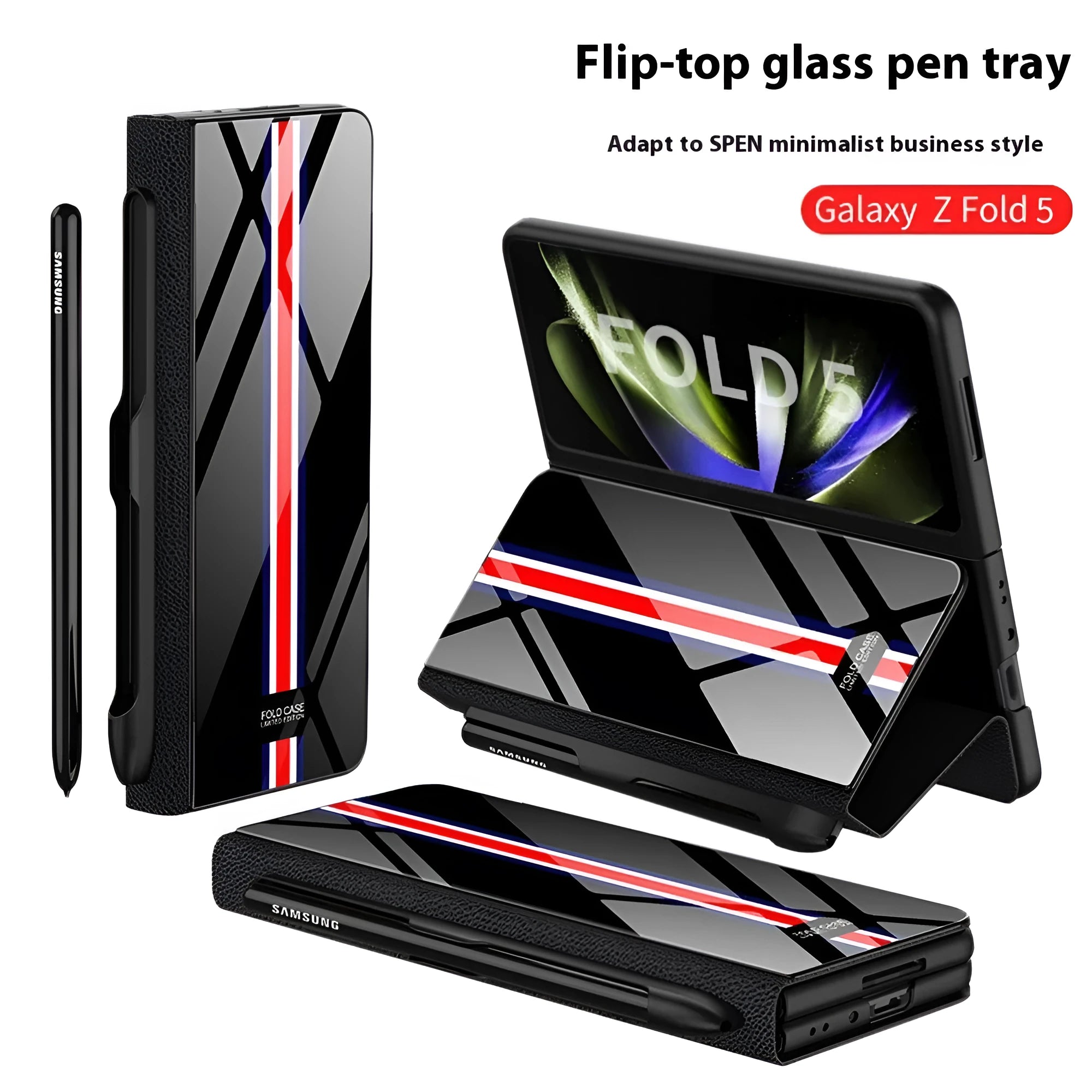 Imitation leather flip glass phone case for Samsung Galaxy Z Fold5 in Cold Mountain Gray colour