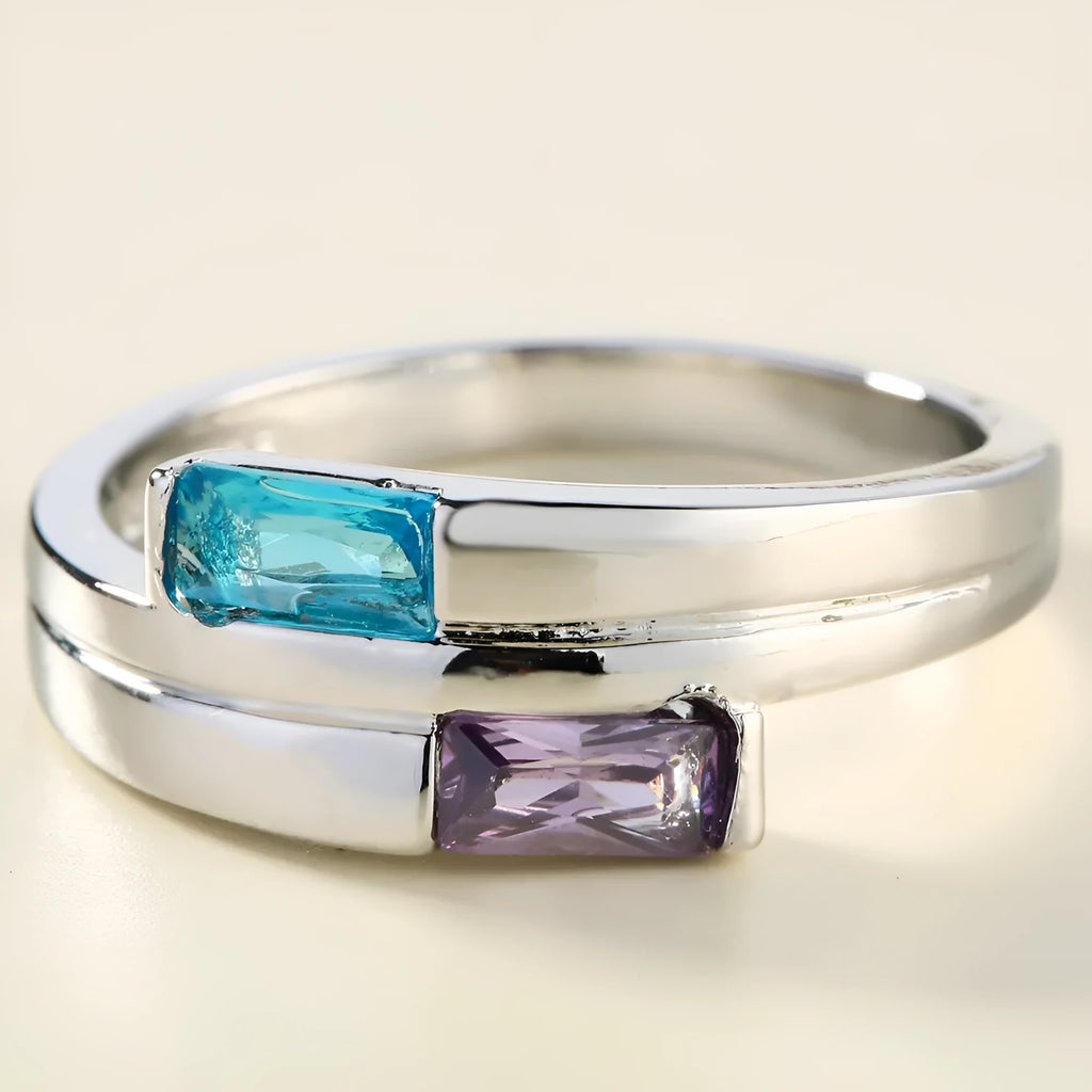 Silver-colour electroplated copper ring with inlaid zircon stones, shown in Ins style.