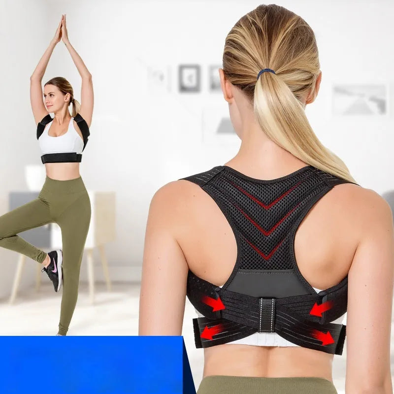 Black adjustable posture correction belt for sports activities in four sizes