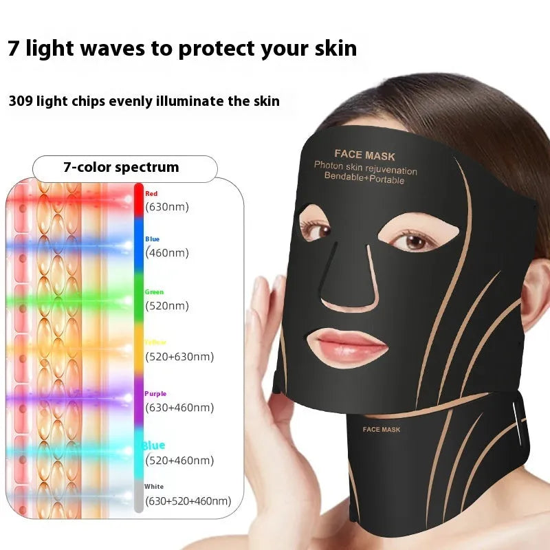 Black gold facial mask IPL device with silicone construction and LED lights