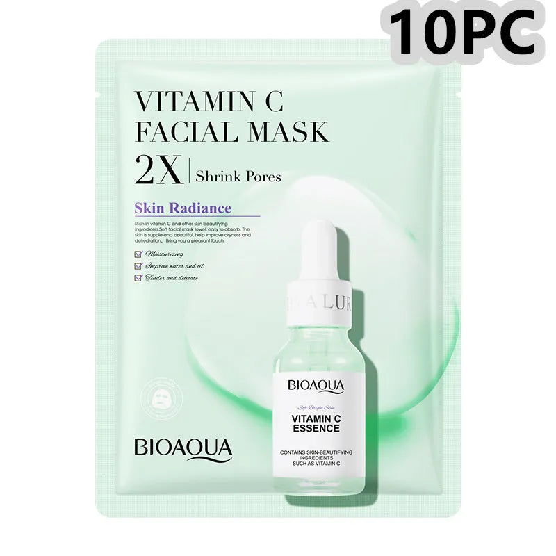Collagen and Hyaluronic Acid facial sheet mask set with 30g gel formula on white background