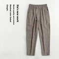 Cotton linen men's summer thin casual cropped pants with striped pattern in khaki colour
