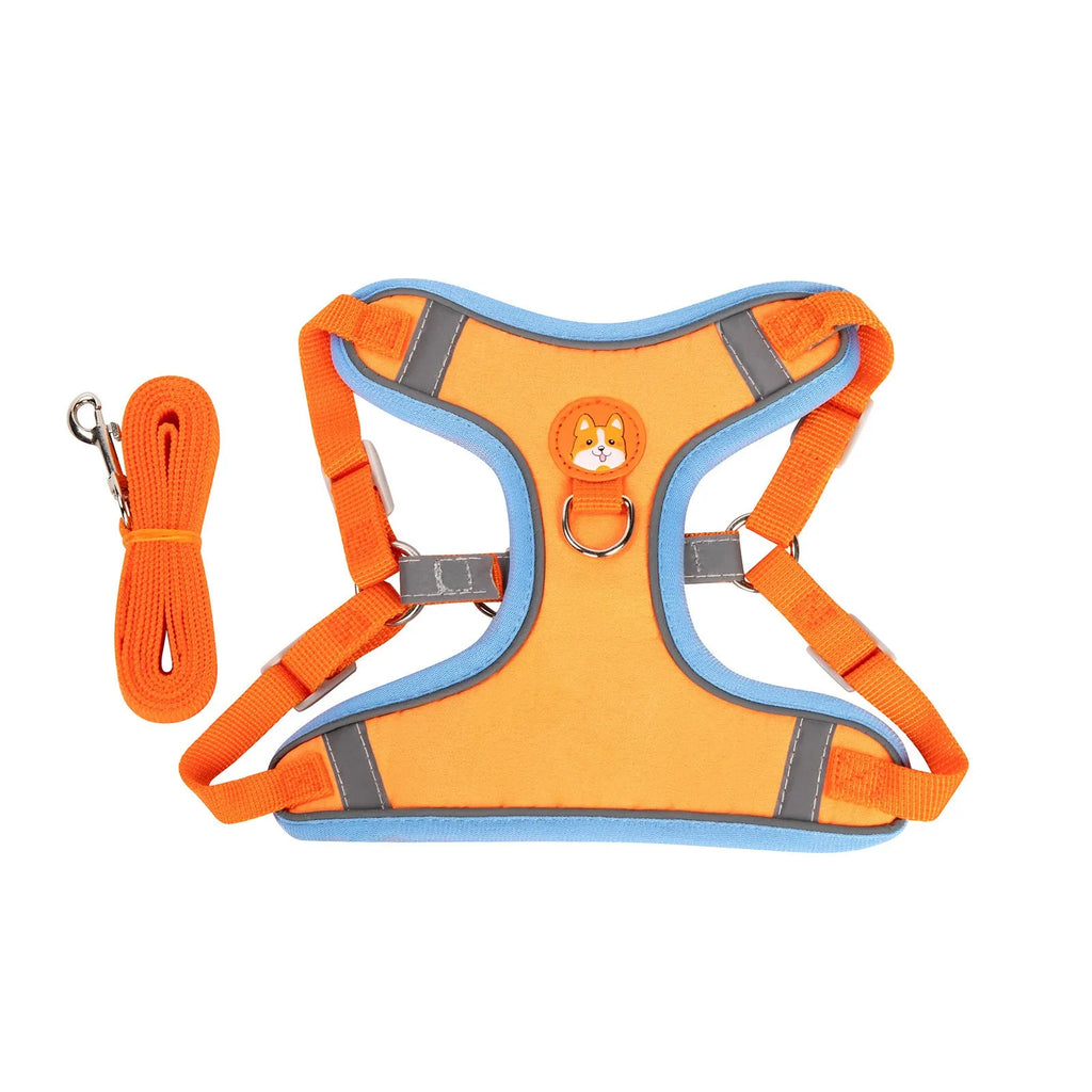 Adjustable purple dog haulage rope harness with chest strap shown on a dog.